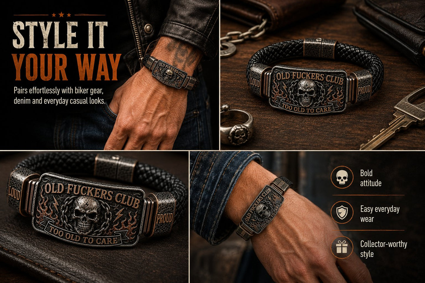 💀 OLD FUCKERS CLUBTM Skull Bracelet – A Badge for Men Who’ve Earned Every Scar & Story