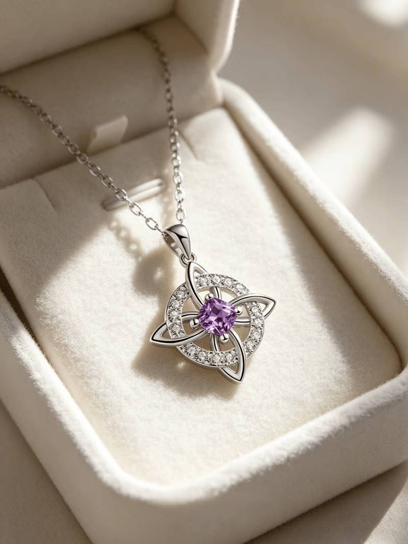 Free Shipping ! ✨ Mystical Birthstone Witches Knot Necklace – Natural Crystal 🔮💞Protect Your Loved Ones