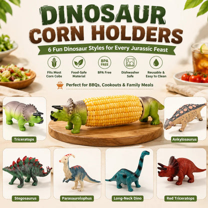 🔥Last Day 50% OFF - 🦖 Cute Dinosaur Corn Holders – Fun Stainless Steel BBQ Kitchen Gadget Set