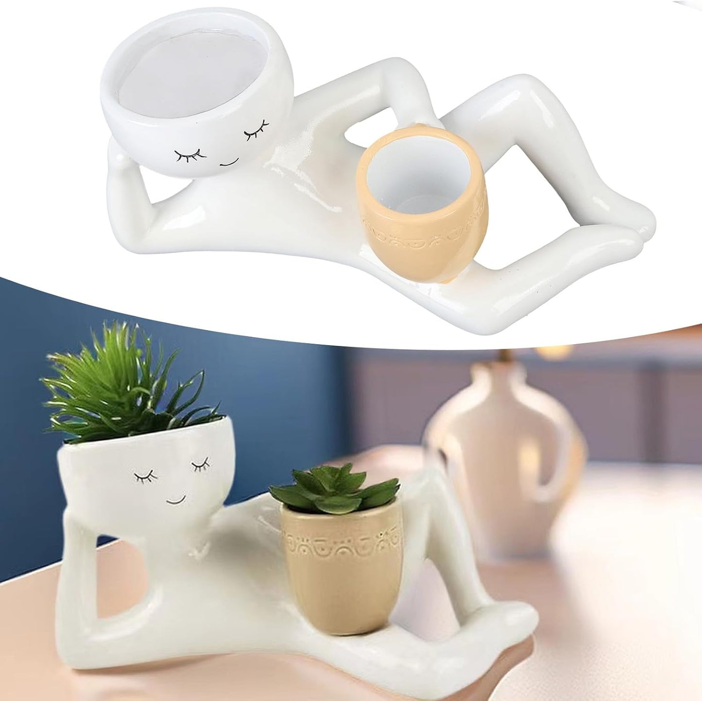 Cute Plant Pot Humanoid Resin Flower Pot Cactus Bonsai Planter Container, Funny Planter Home Office Desk Decor, Not Include Plants