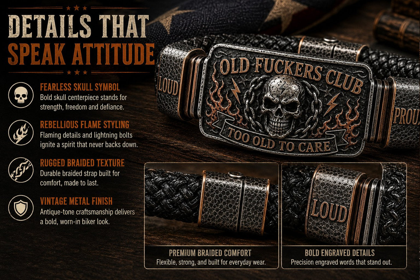 💀 OLD FUCKERS CLUBTM Skull Bracelet – A Badge for Men Who’ve Earned Every Scar & Story