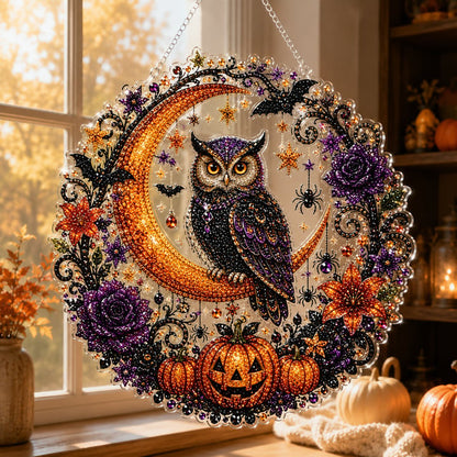 🔥Last Day 50% OFF-🎃Halloween Black Cat Moon Diamond Art Hanging Ornament Kit