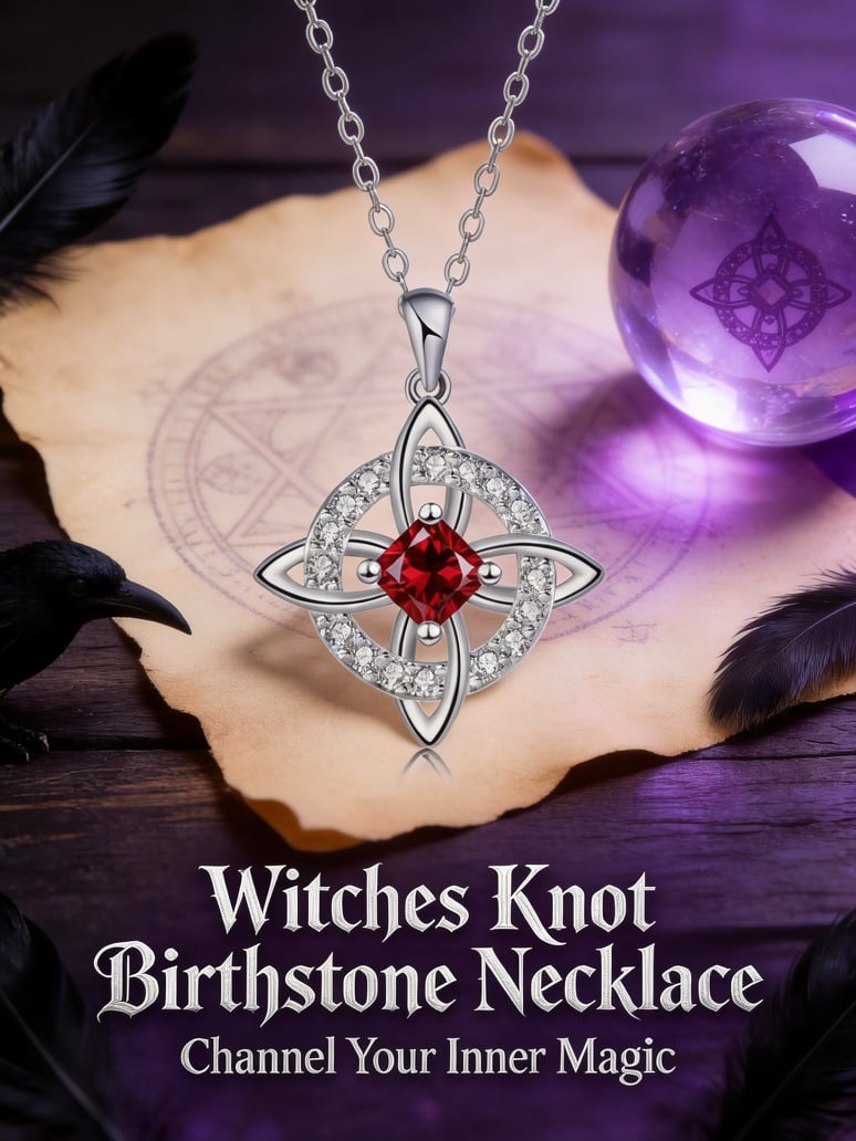 Free Shipping ! ✨ Mystical Birthstone Witches Knot Necklace – Natural Crystal 🔮💞Protect Your Loved Ones
